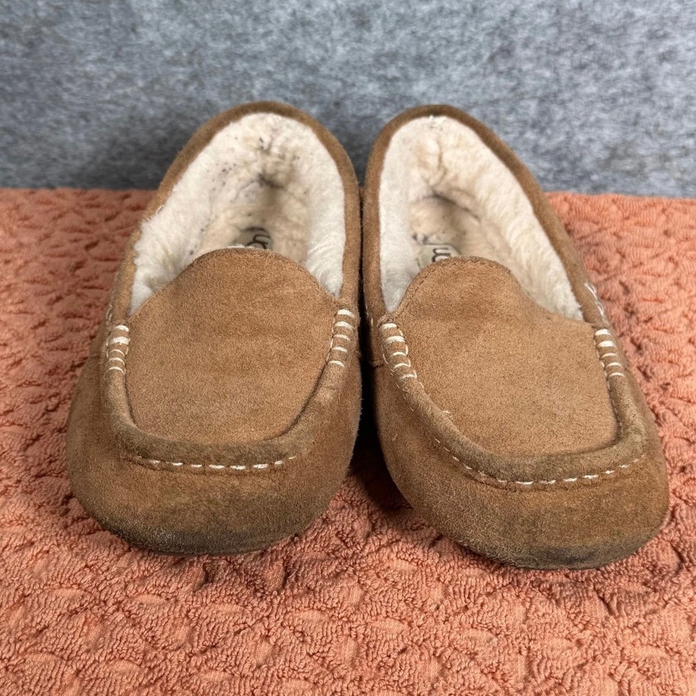UGG Ansley Slippers Womens 8 (M) Shearling Lined Suede Chestnut Brown Solid